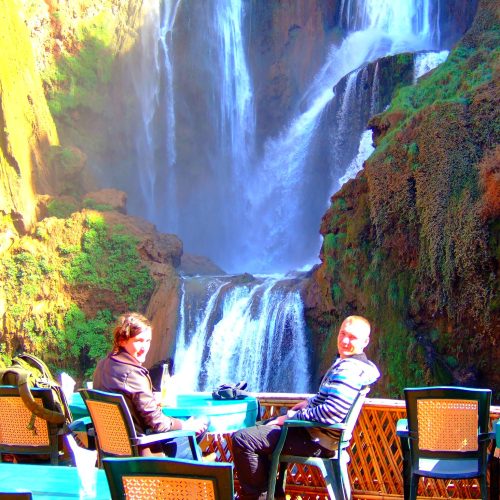 couple enjoying ouzoud waterfalls view