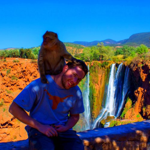 man with monkey in ouzoud